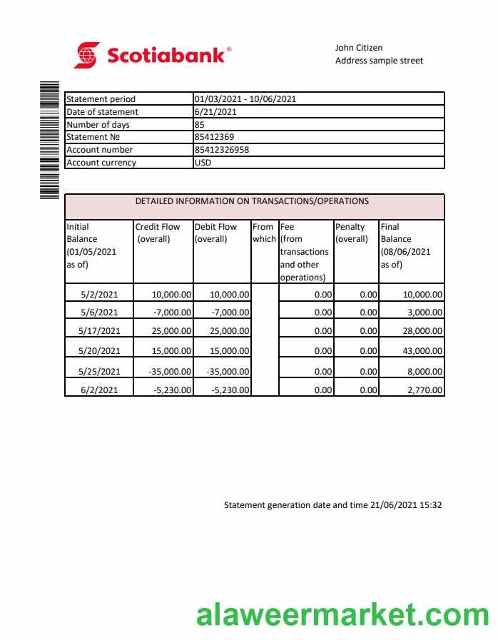 Hong Kong Scotiabank bank statement easy to fill template in Excel and PDF format